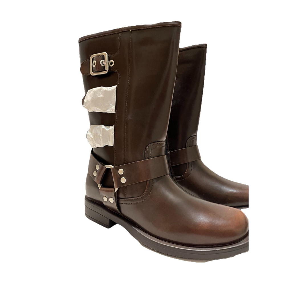 Dream Pairs Dark Brown Mid Calf Boots Buckle Strap Side Zip US 1 EU 32 - Picture 16 of 16